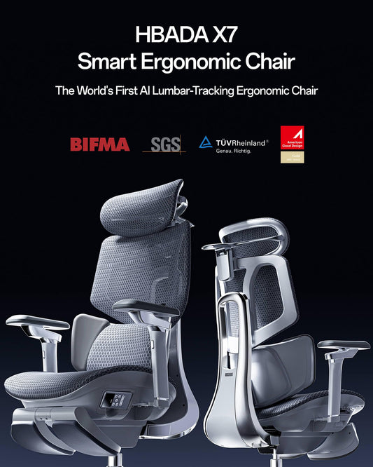 Hbada X7 Smart Ergonomic Chair, Office Chair, with Fully Automated Lumbar Tracking, 4D Adjustable Headrest, 720° Adjustable Armrests, Ventilated Seat Cushion, Swivel, Grey