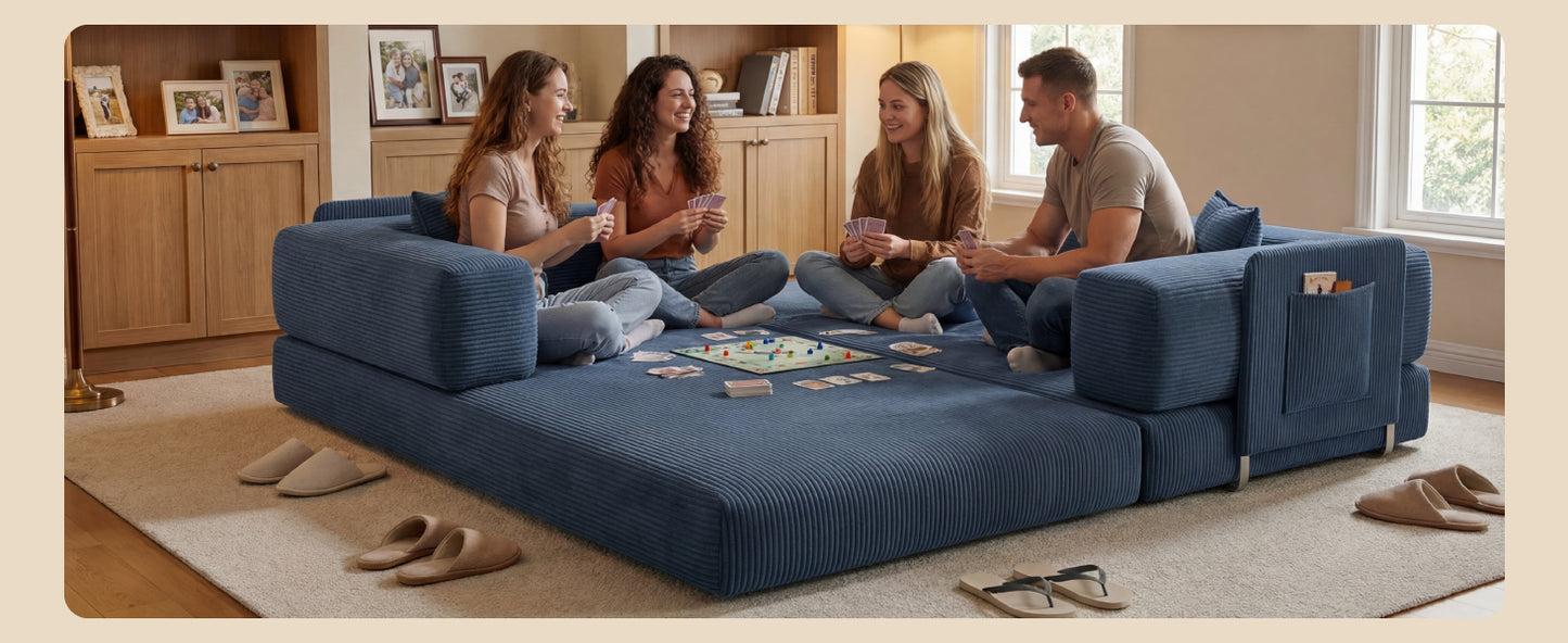 78.8" Convertible Sofa Bed,Corduroy Futon Couch with Storage Pocket,Folding Pull Out Futon Sofa,No Assembly Boneless Couch for Living Room,Green